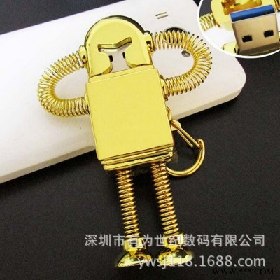 环保金属变形金刚金色弹簧机器人U盘大容量定制图案USB