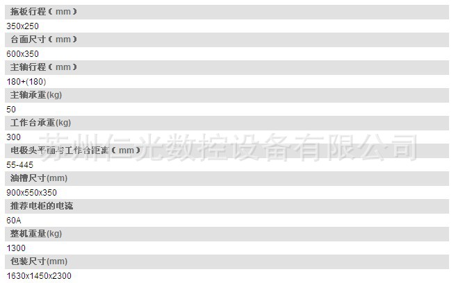 电火花成型机技术规格参数350