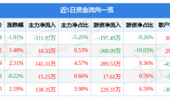 美力科技11月8日主力资金净卖出111.97万元